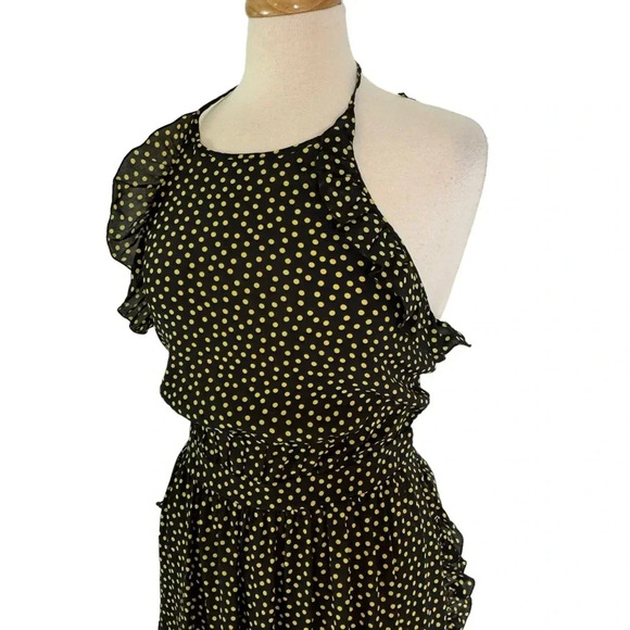 See By Chloe Dot Print Halter Ruffle Dress Black and Yellow Size 8 NWT - Picture 9 of 15